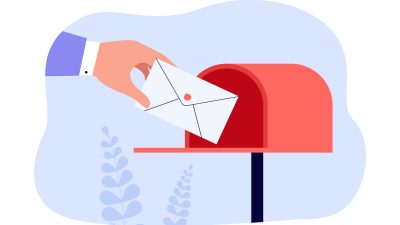 Business greeting card being mailed.