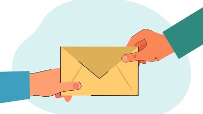 Business greeting card being handed to a client as a gesture of appreciation.