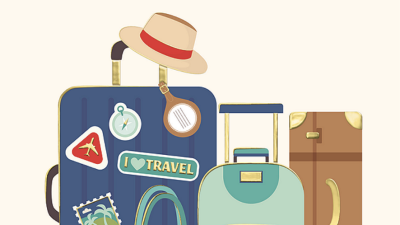 Retirement cards for employees featuring Happy Retirement travel-themed luggage illustration