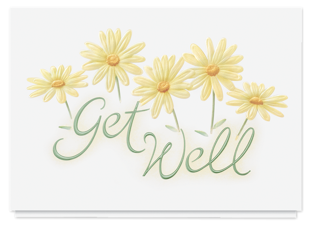 Get well card with yellow flowers for employees and clients.