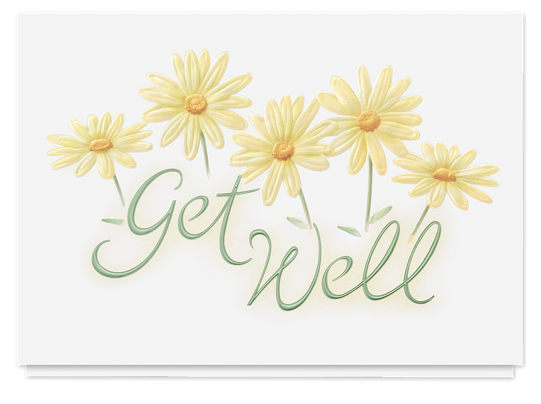 Get well card with yellow flowers for employees and clients.